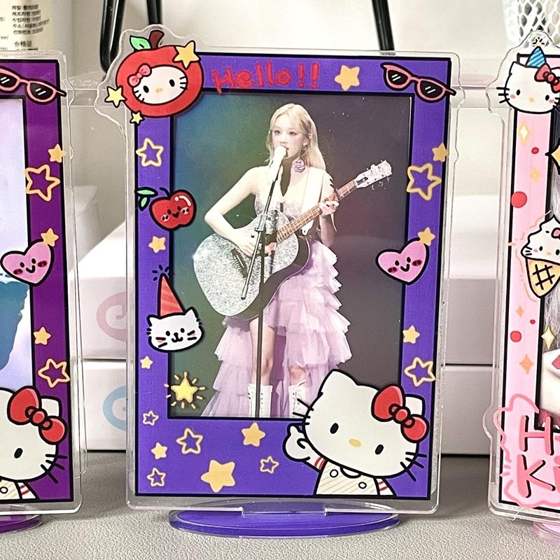 Hello Kitty 3inch Photocard Holder Kpop Card Acrylic Display Stand Cute KT Photo Frame Cartoon Style Photocards Protect Stands
