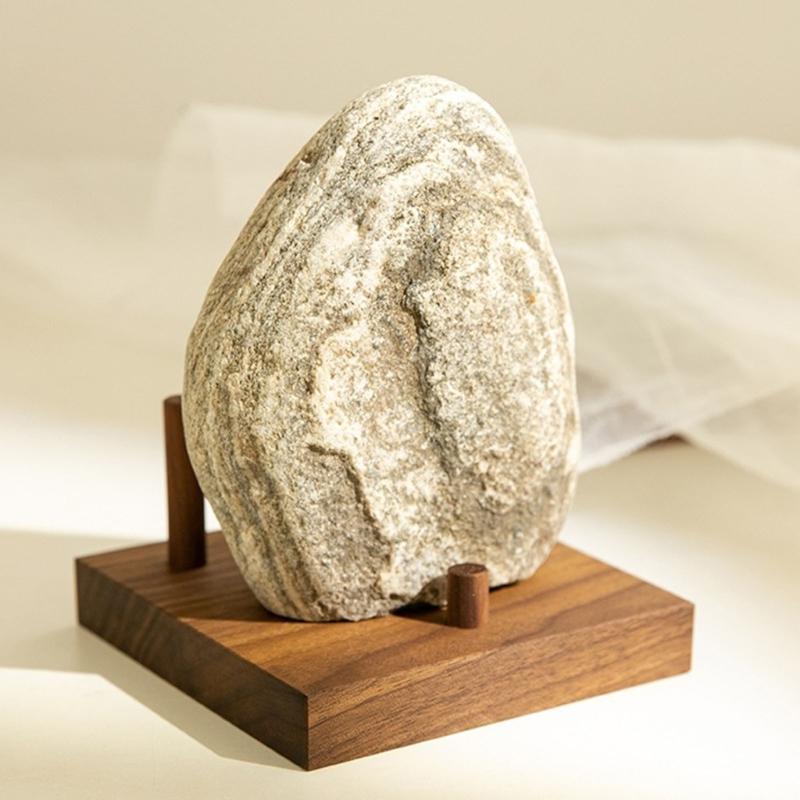 Natural Wooden Display Stand With 3 Peg Rock Holder Square Base For Home Decors And Collectibles Minerals Agates Holder
