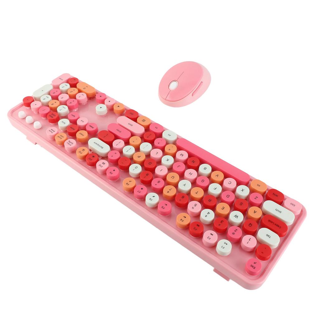 2.4Ghz Wireless 104 Key Keyboard and Mouse Set Desktop Cute Keyboard for Computer(Black Red Mixed Color )