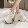 Zapatillas de Moda para Mujer para Caminar Otoño con Cordones Plataforma Alta Zapatos Gruesos Zapatos de Cuero Transpirables Tacones de Cuña de Invierno Zapatos Casuales de 10.5CM