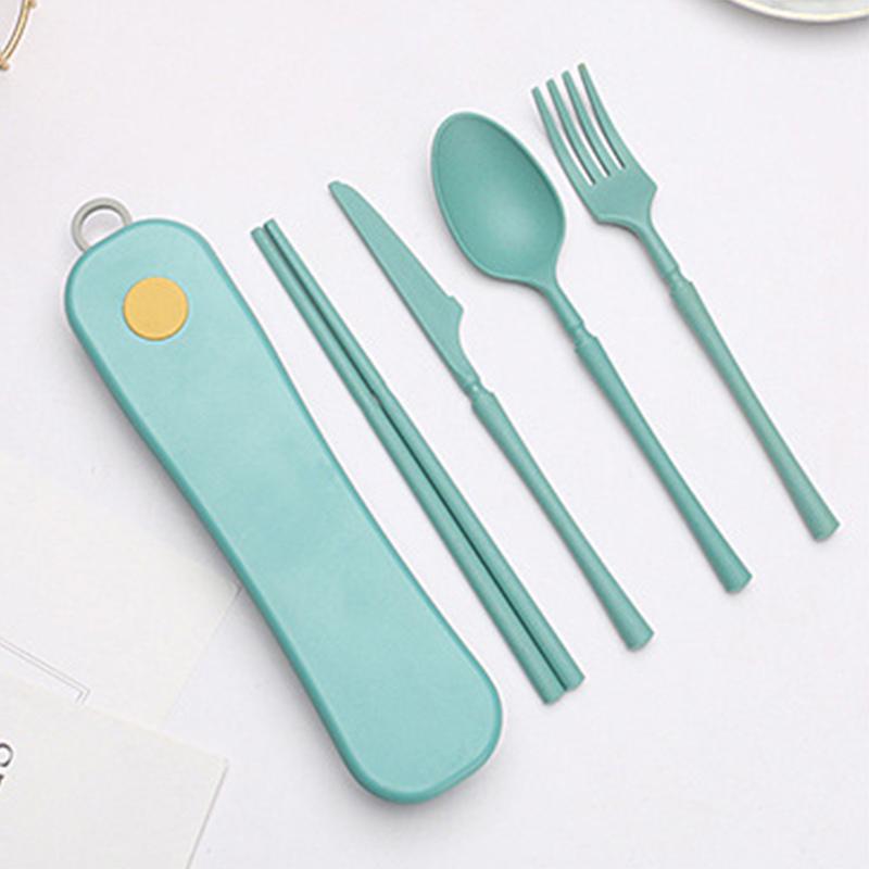 4Pcs Portable Tableware Set Wheat Straw Dinnerware Cutlery Travel Tableware Picnic Dinnerware Set Camping Cutlery Set Utensils зелёный