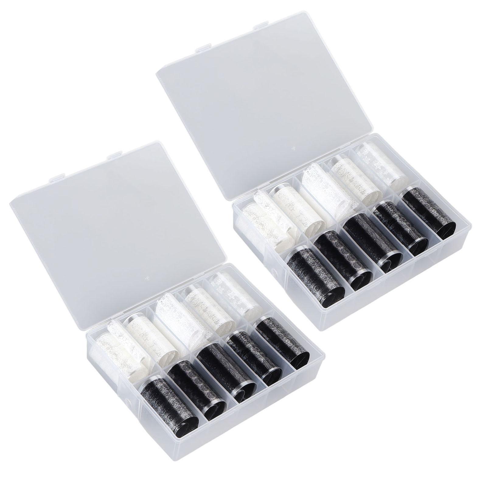 

2 Бутылки 10 Сетка Наклейки для Переноса Фольги для Ногтей Черные Белые Кружевные Дизайны Фольги для Нейл-Арта Кружево для Ногтей