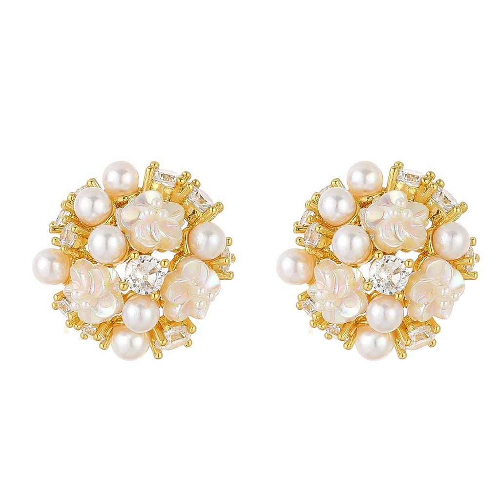 Europäische Retro 3D-Blumenperlen-Zirkon-Ohrstecker für Damen - Elegante, Einzigartige Luxus-Stecker