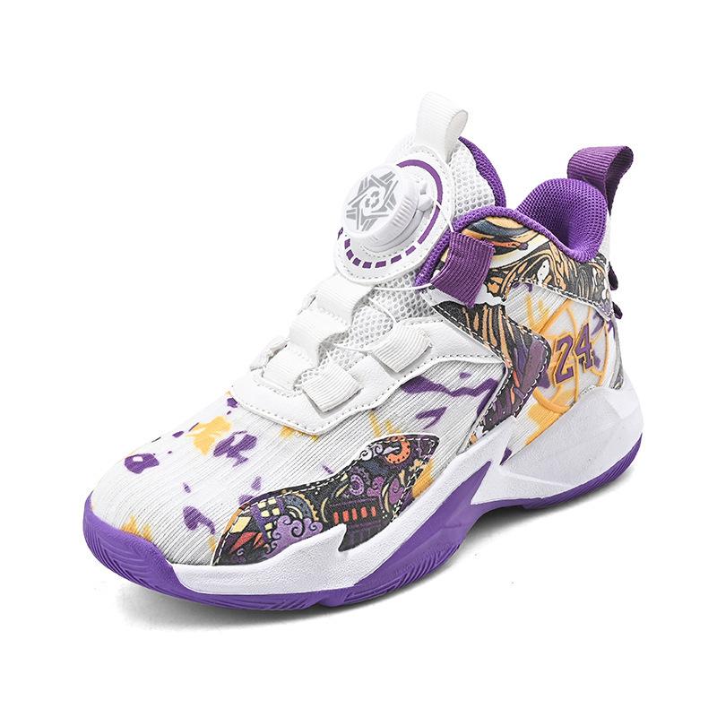 Children's professional basketball shoes 22 summer new rotating button student shock-absorbing sports shoes