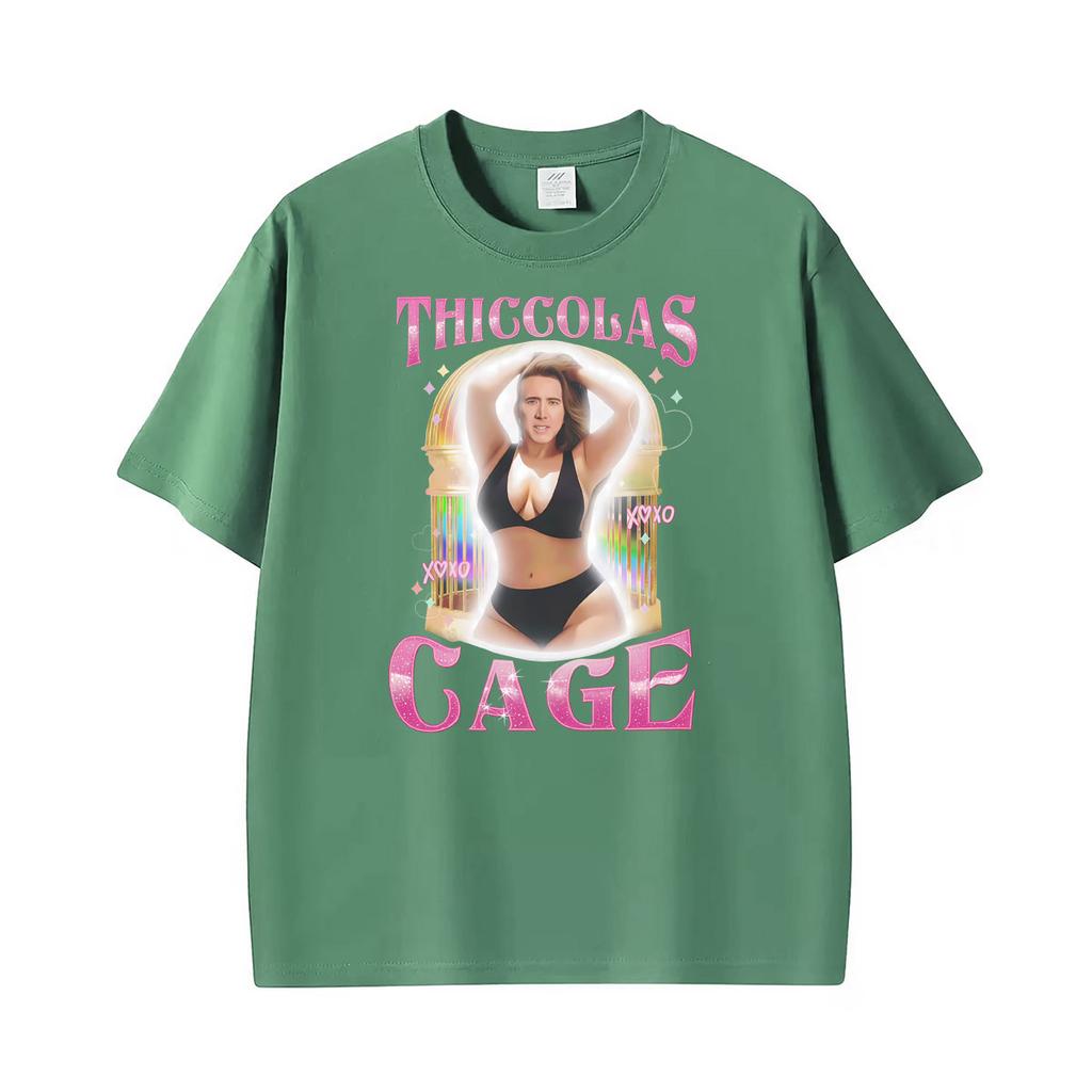 Thiccolas Cage Meme Divertente Nicolas Parodia Grafica Vintage Magliette Unisex Unisex Moda Estiva Maglietta Casual Cotone Umorismo Maglietta