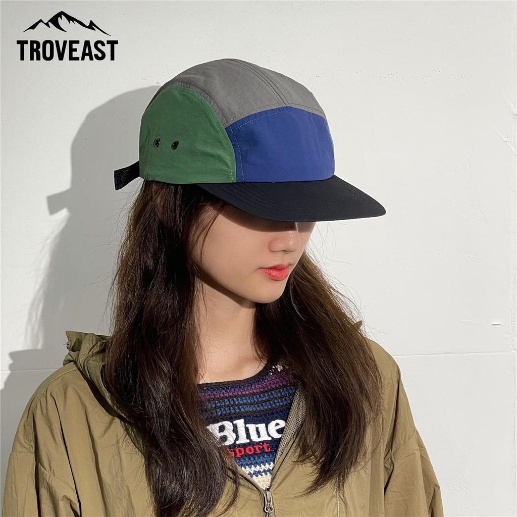 Stylish Five-Panel Quick Dry Skater Hat: Japanese Color Block, Hip Hop Flat Brim, Outdoor Sports Cap