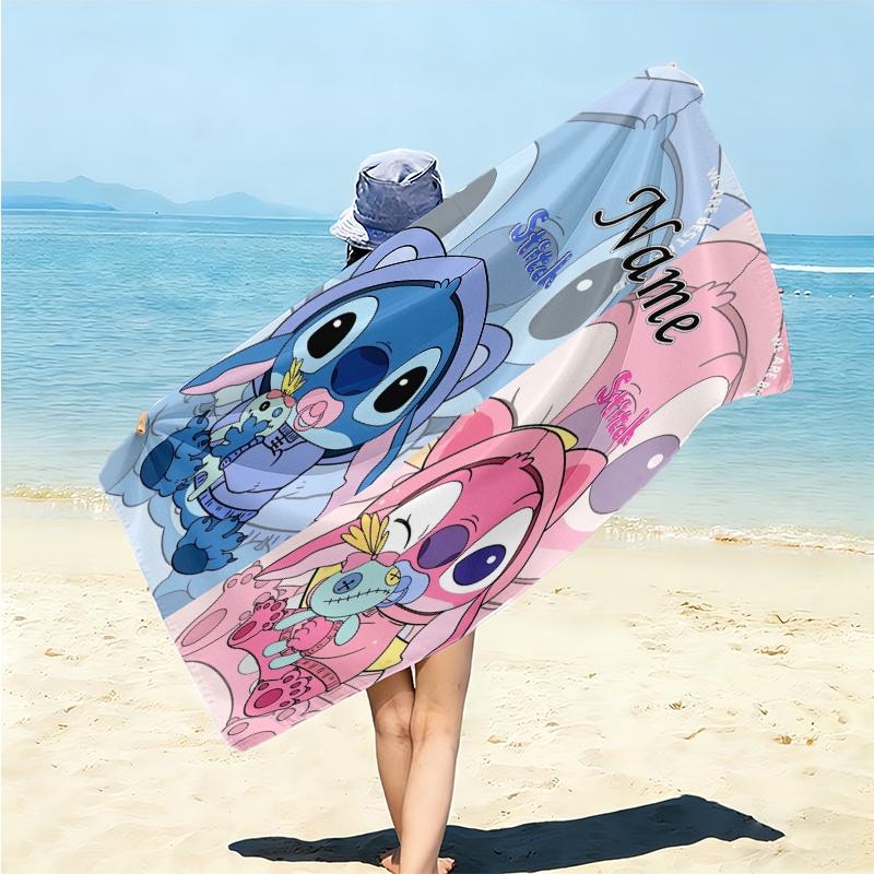 Personalized "Stitch Angel Adventure" Beach Towel Microfiber Beach Towel Thin Absorbent for Beach Swimming Yoga Bath Sports. 0910226