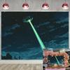 2D Starry Sky UFO Backdrop, Alien Abduction Beam Photography Background