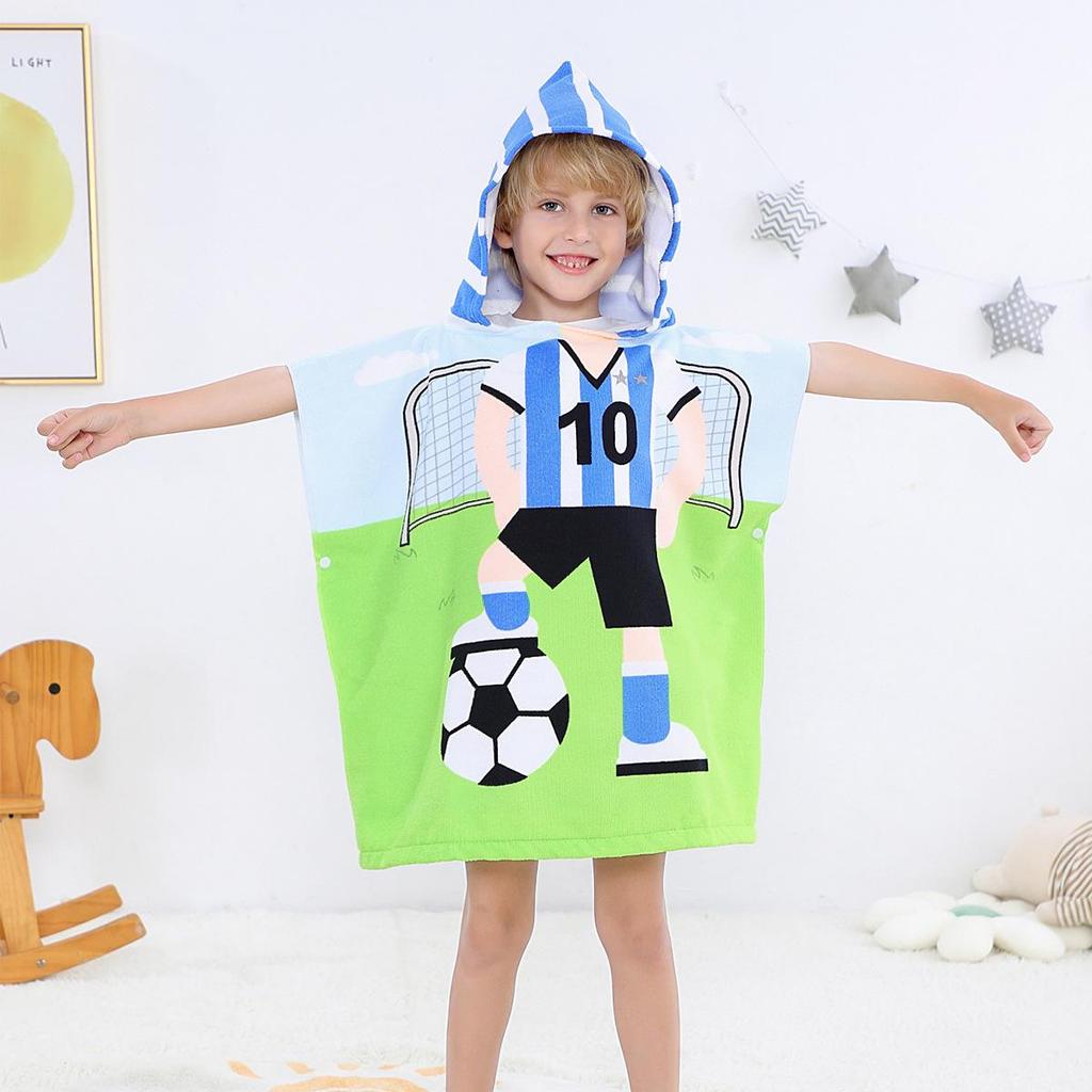 Ultra-Fine Fiber Cartoon Print Kids' Hooded Bath Towel Poncho