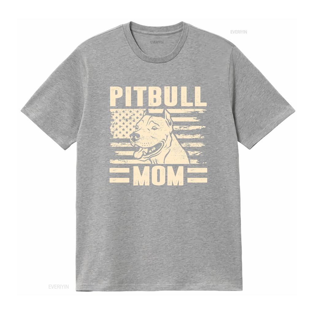 Pitbull Mom T Shirt Dog Mother Mama Lover Owner Woman Vintage Washed Casual Top For Everyday Wear Homme Graphic Versatile