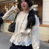 Ruffled Patchwork Women's Cardigan Solid Color Round Neck Waist Drawstring Long Sleeved Knitwear Korean Version New Style Sweet Lady Top