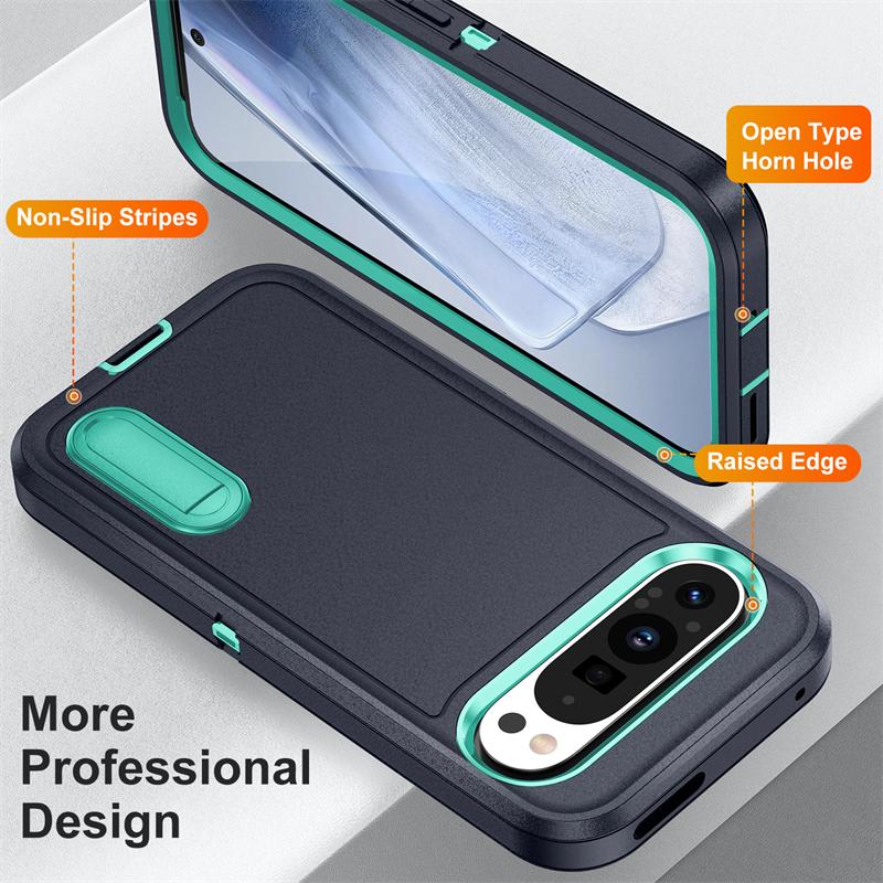 3 in 1 Heavy Duty Hybrid Armor Shockproof Defend Phone Case For Google Pixel 9 Pro XL Hard Plastic Frame Soft TPU Back Cover