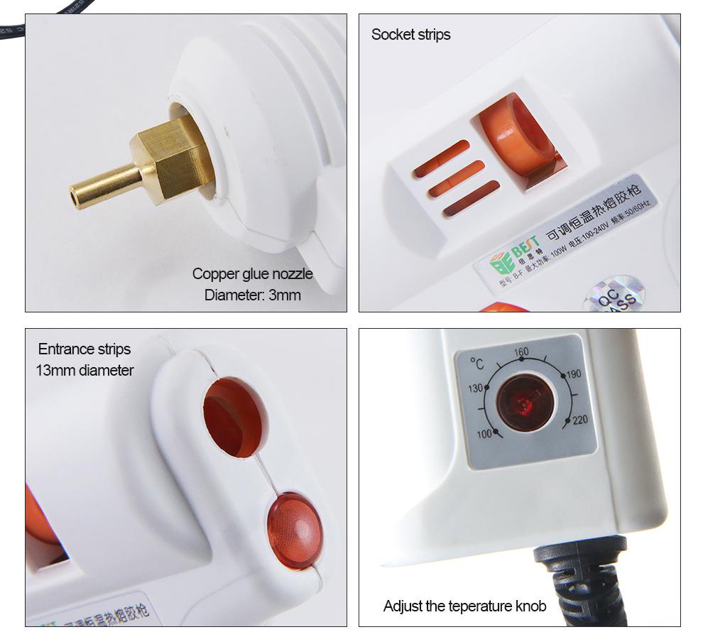 Premium 100W Electric Hot Melt Glue Gun with Adjustable High Temperature, Compatible with 11mm Glue Sticks.