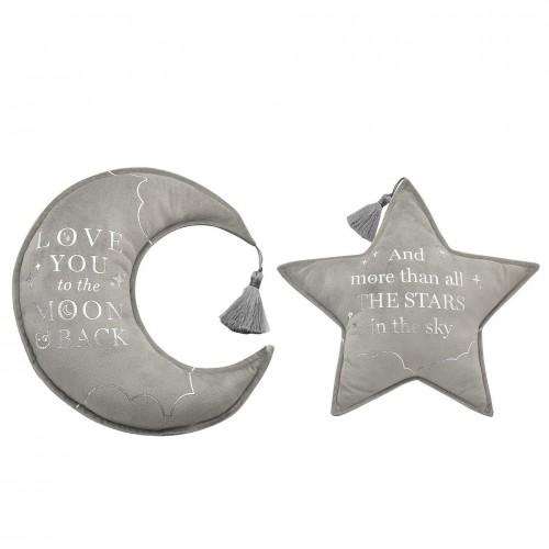 Bambino Velvet Moon & Star Cushion 32cm Grey