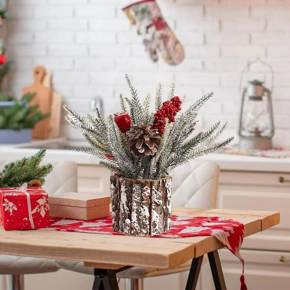 Flocking Mini Christmas Tree with Pine Cone Berry Merry Christmas Decorations New Year Gifts