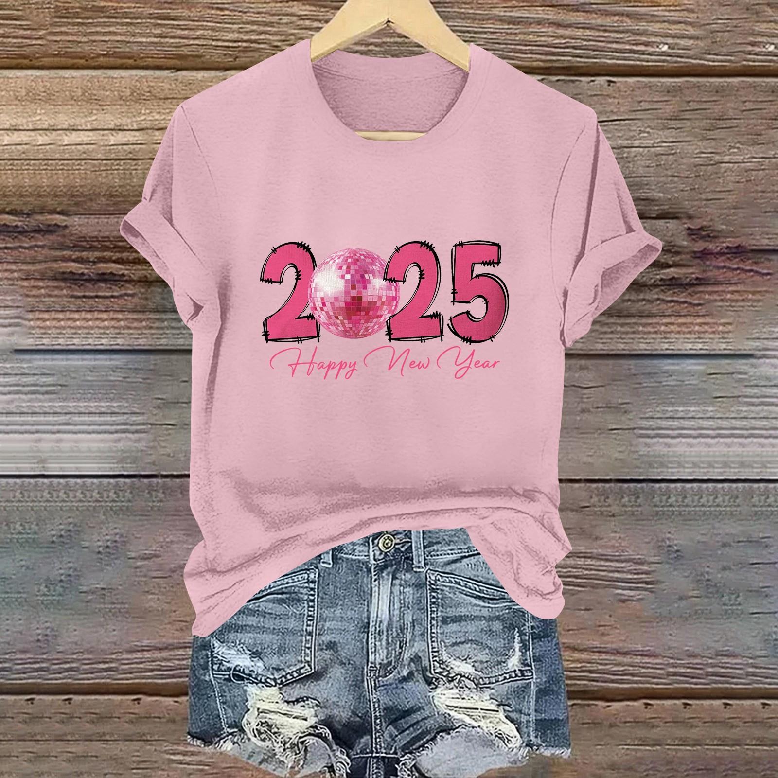 

Женские футболки с длинным рукавом и круглым вырезом 2025 года, новогодние принты, рубашки с рукавами-фонариками, блузки на пуговицах, топы S розовый