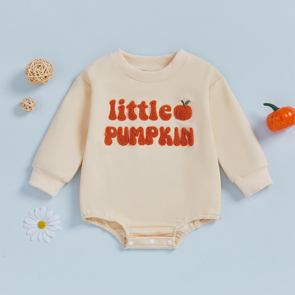 Citgeett Autumn Halloween Infant Baby Girl Jumpsuit Long Sleeve Letter Pumpkin Embroidery Bodysuit Fall Clothes