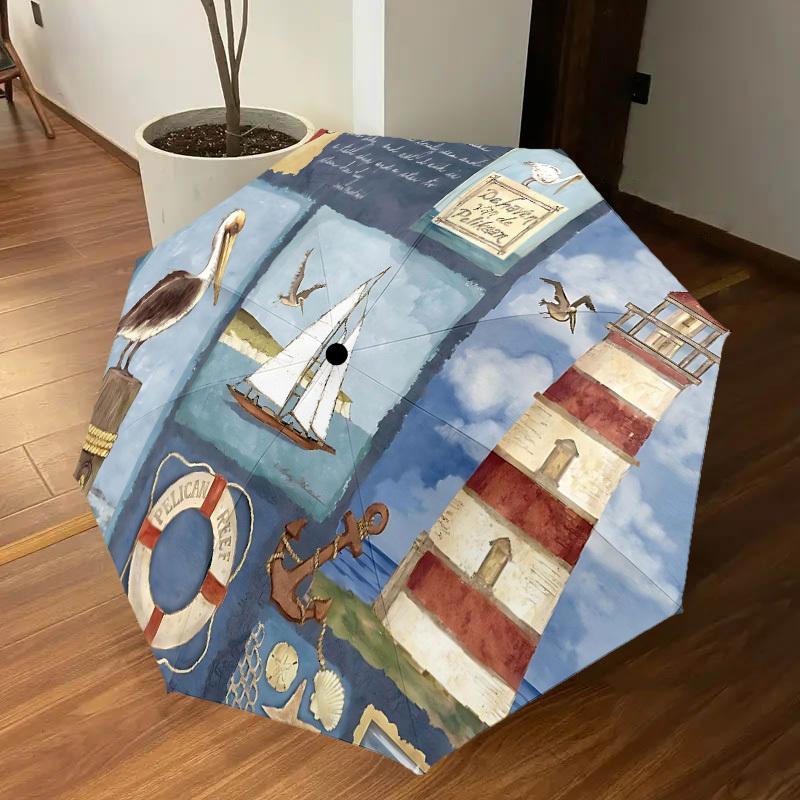 1PC Lighthouse Sailboat Umbrella-8-Rib Reinforced Portable Folding Travel Suitable for All Seasons Outdoor Daily Use-J365