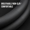 Carodi Leather Car Steering Wheel Cover, Ultra-Thin, Comfortable, Non-Slip, Breathable, Universal 15 Inches (Black)