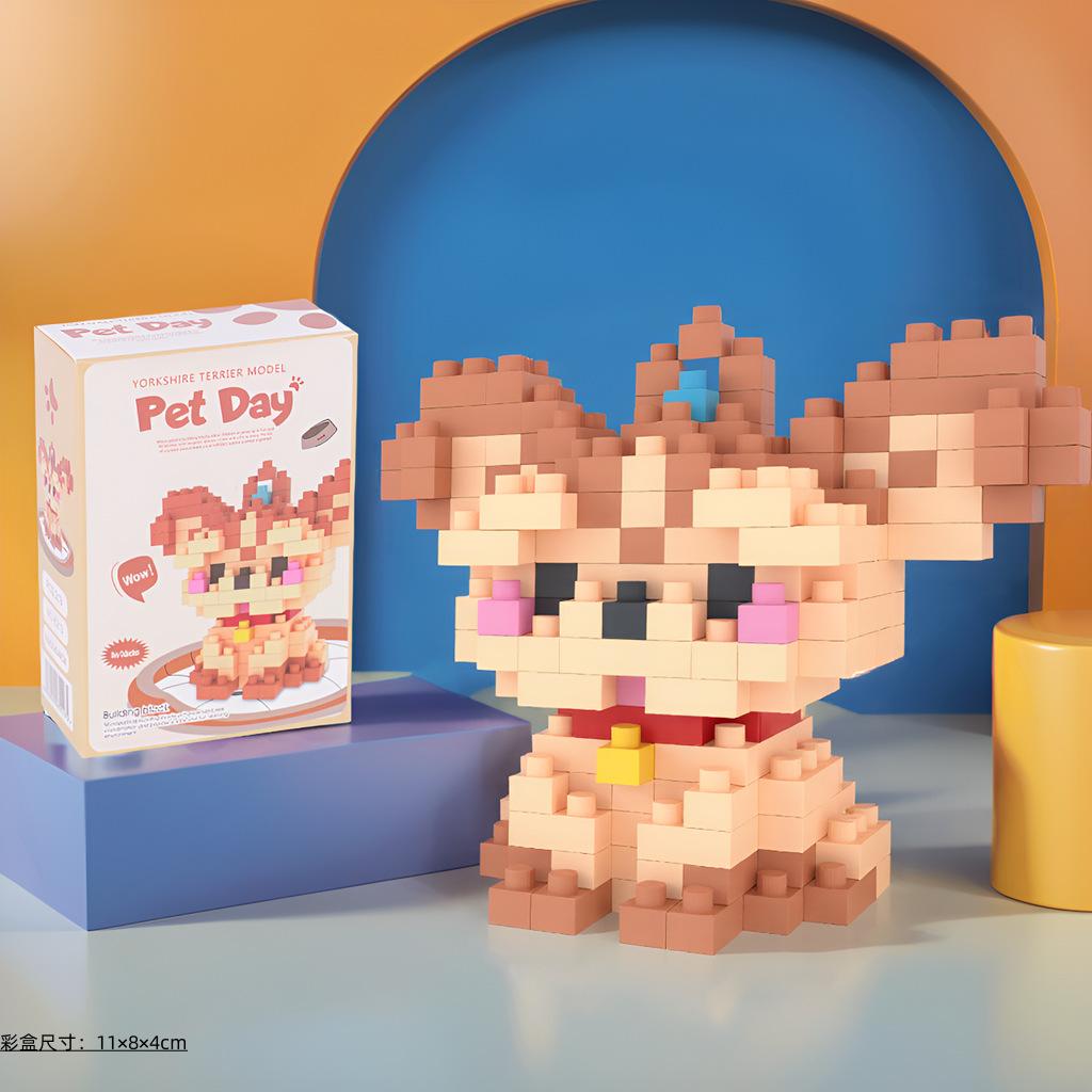 with box Pet cats building block cartoon cute doll puzzle assembly children's toy DIY table ornaments boys girls birthday gifts