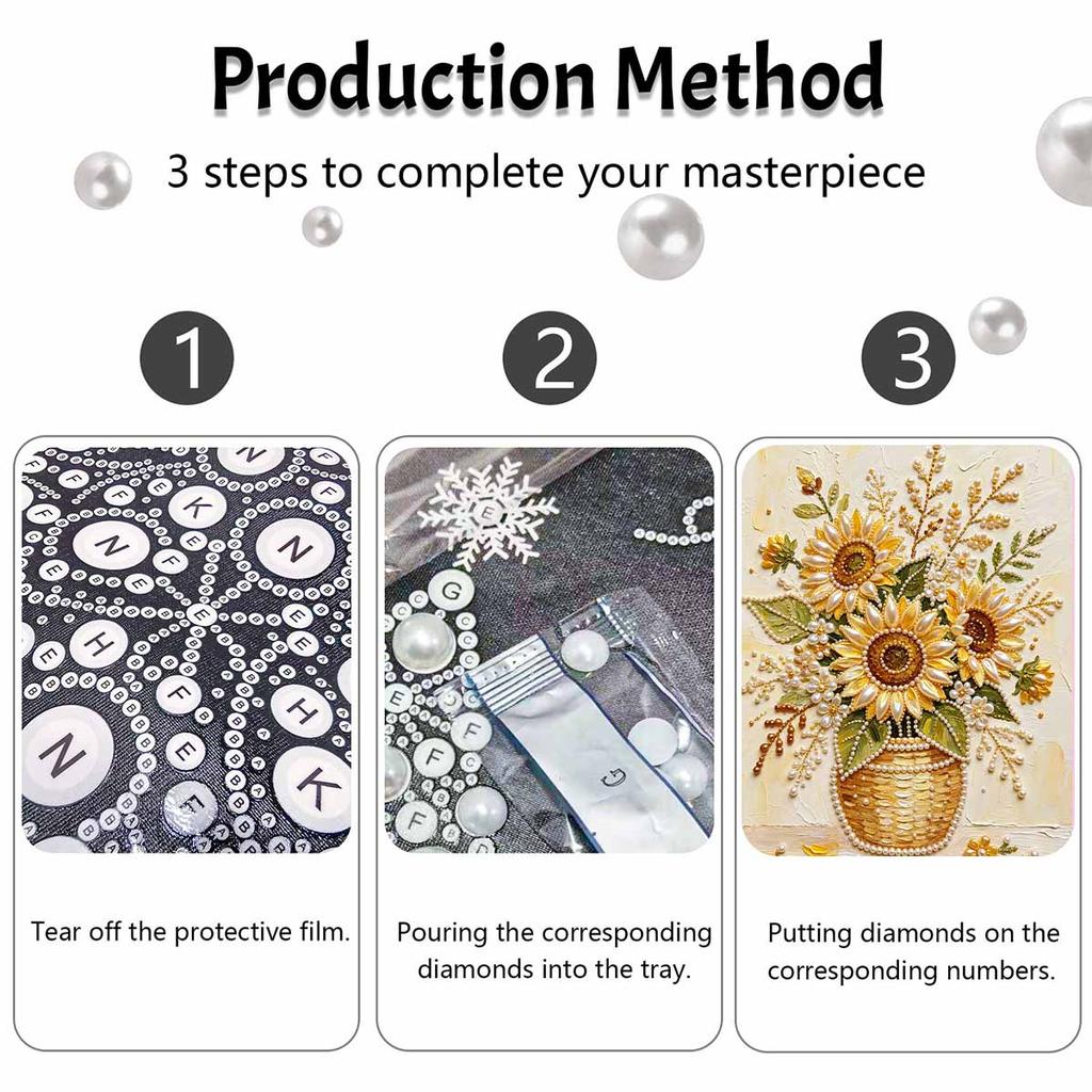 Sunflower Pearl Painting Handmade DIY 5D Creative Ornaments Living Room Home Decoration Painting with Basket Vase and Accents (129)