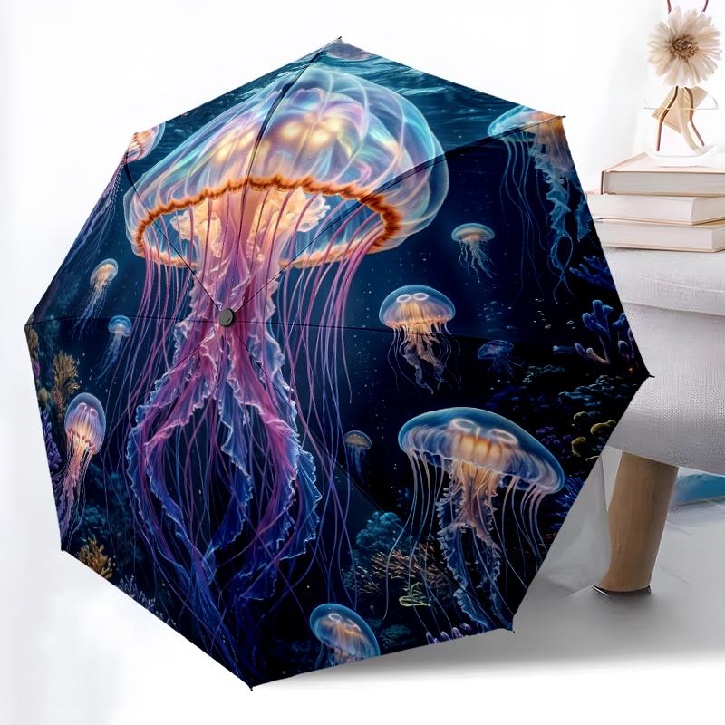 

1pc Sturdy 8-Bone Auto Umbrella, Ethereal Floral Husky Umbrella, Digital Printed, Foldable Umbrella for On-the-Go Outdoor Use