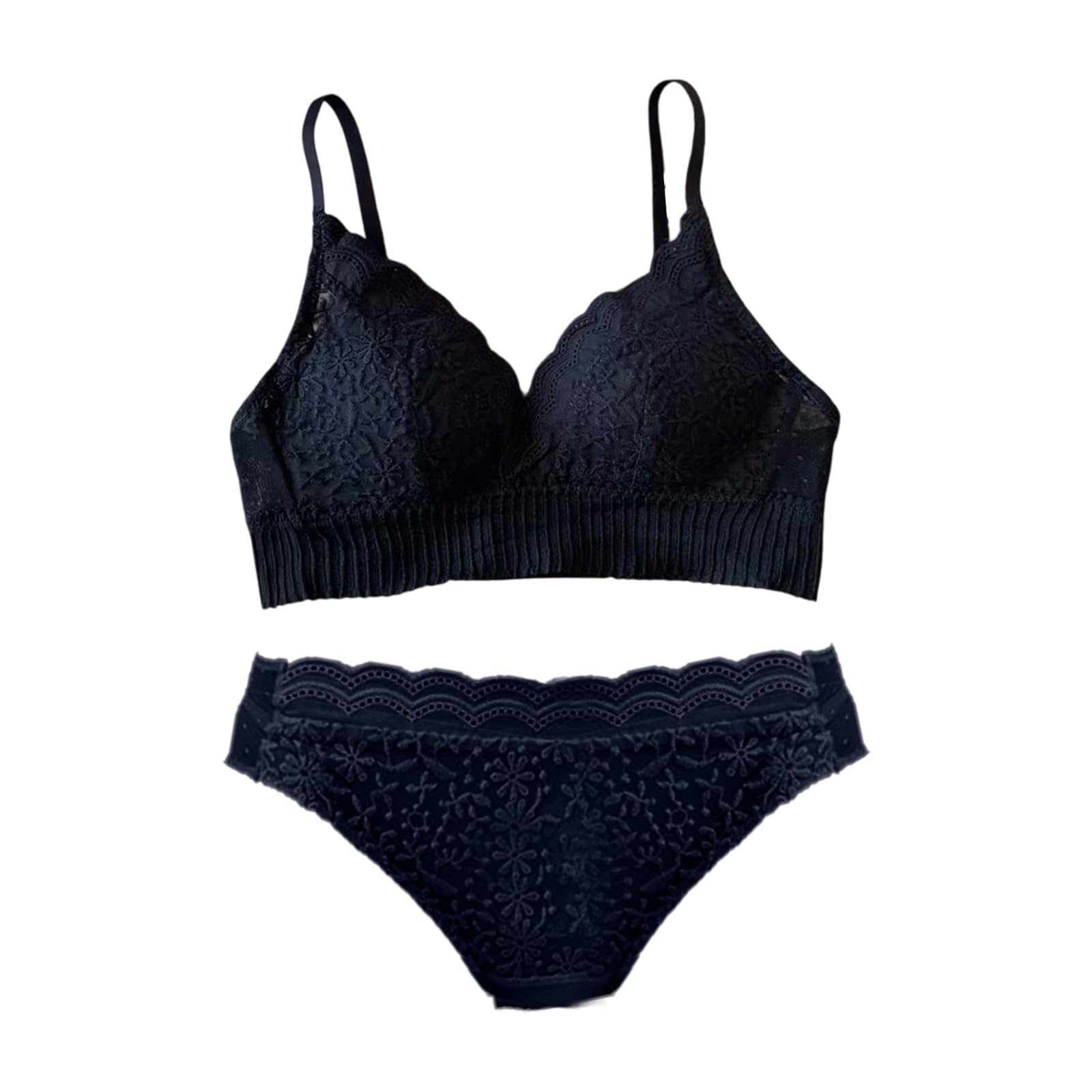 

SophroniaTerri Кружевной цветочный бюстгальтер и трусики, Идеально подходит для демонстрации мягкости днем и Идеально подходит для маленького, Подчеркивает и льстит, Без стеснения, Женский комплект, чёрный