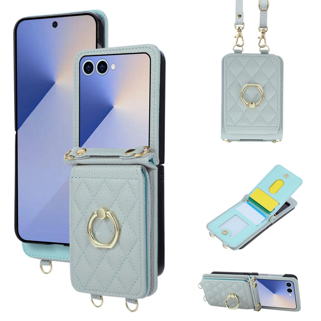Crossbody Ring Stand Phone Case for Samsung Galaxy Z Flip 8 7 6 5 4 3 5G Flip7 FE Flip8 Lanyard Wallet Cards Slots Leather Cover