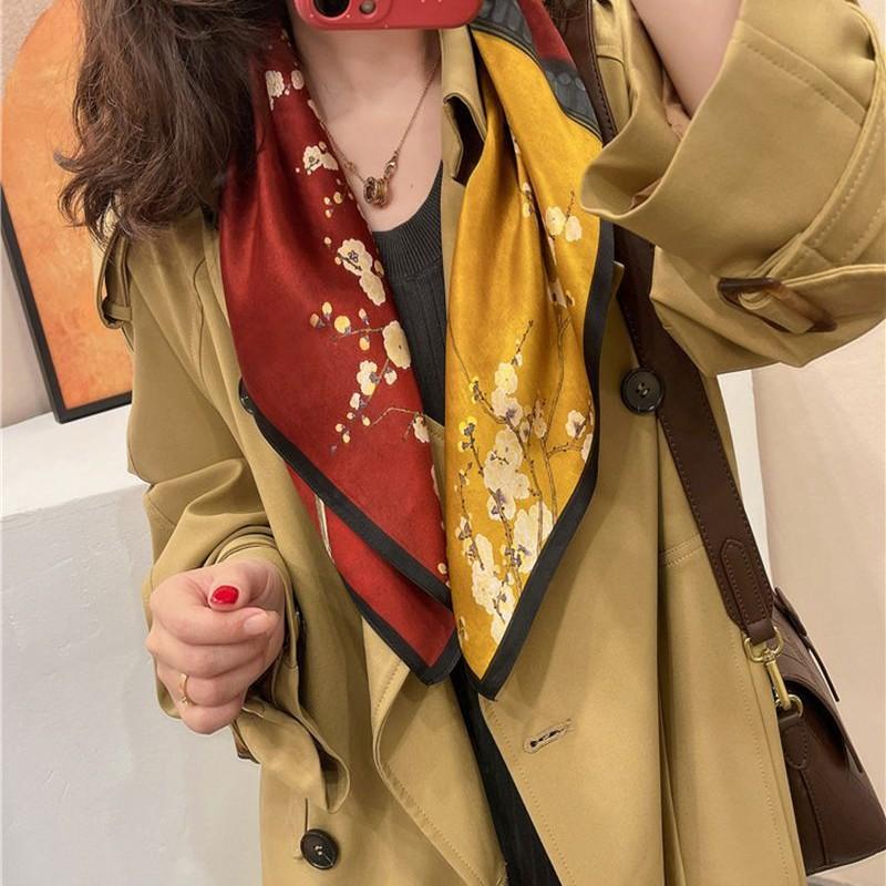 Silk Classical Vase Mulberry Silk Silk Scarf Women'S Spring And Autumn Versatile 65Cm Square Scarf Silk Scarf