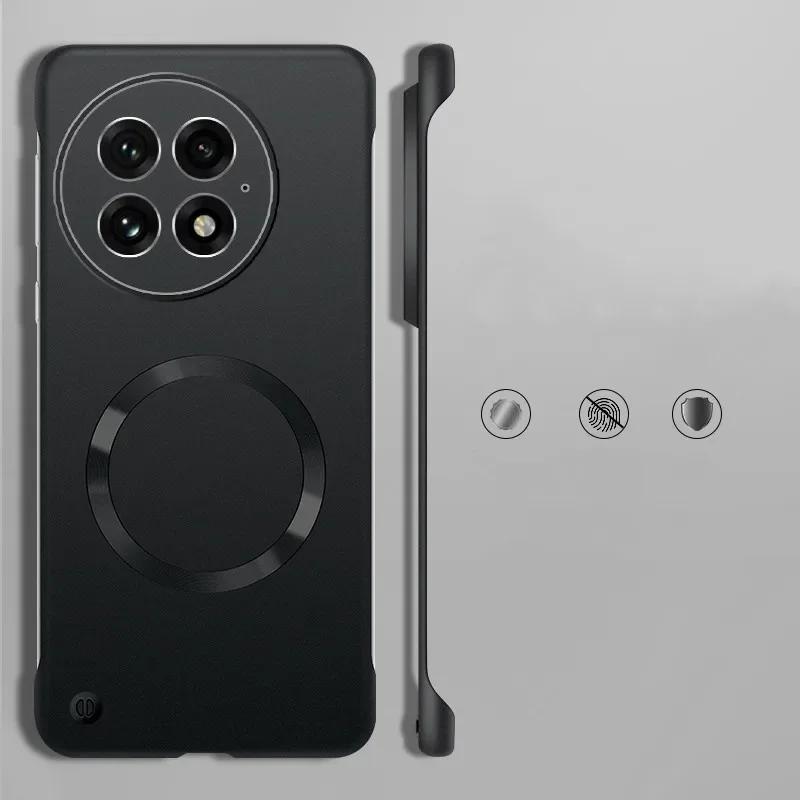 Роскошный ультратонкий безрамочный магнитный чехол для телефона Oneplus 13 13R 12 12R 5G, магнитный, матовый, ударопрочный, защитный, ПК-чехол For Oneplus 13 чёрный