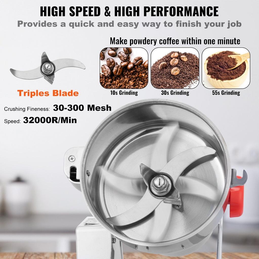 2000g Commercial Spice Grinder Electric Grain Mill Grinder High Speed