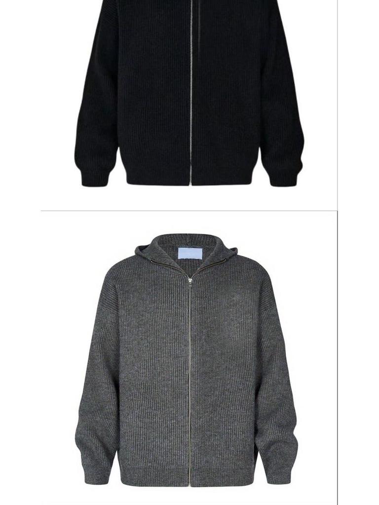 Unisex American Retro Zippered Hoodie Cardigan for Spring & Autumn - Lazy Style Casual Knitwear