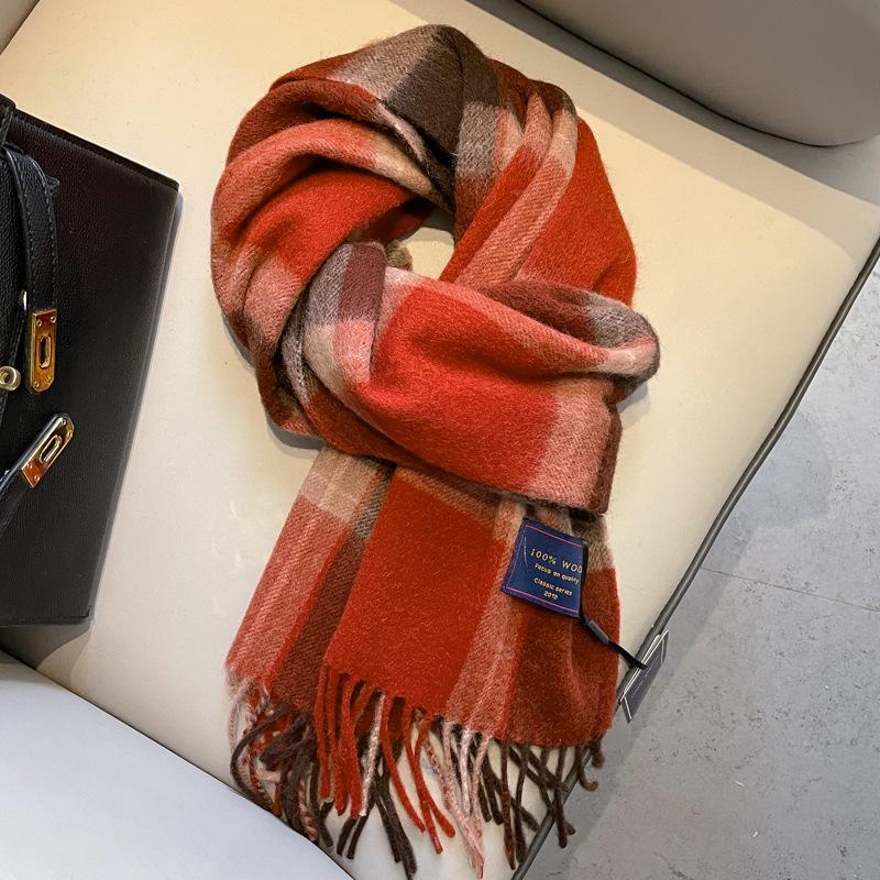 British plaid pure wool scarf men and women winter girls couple British plaid warm scarf gift