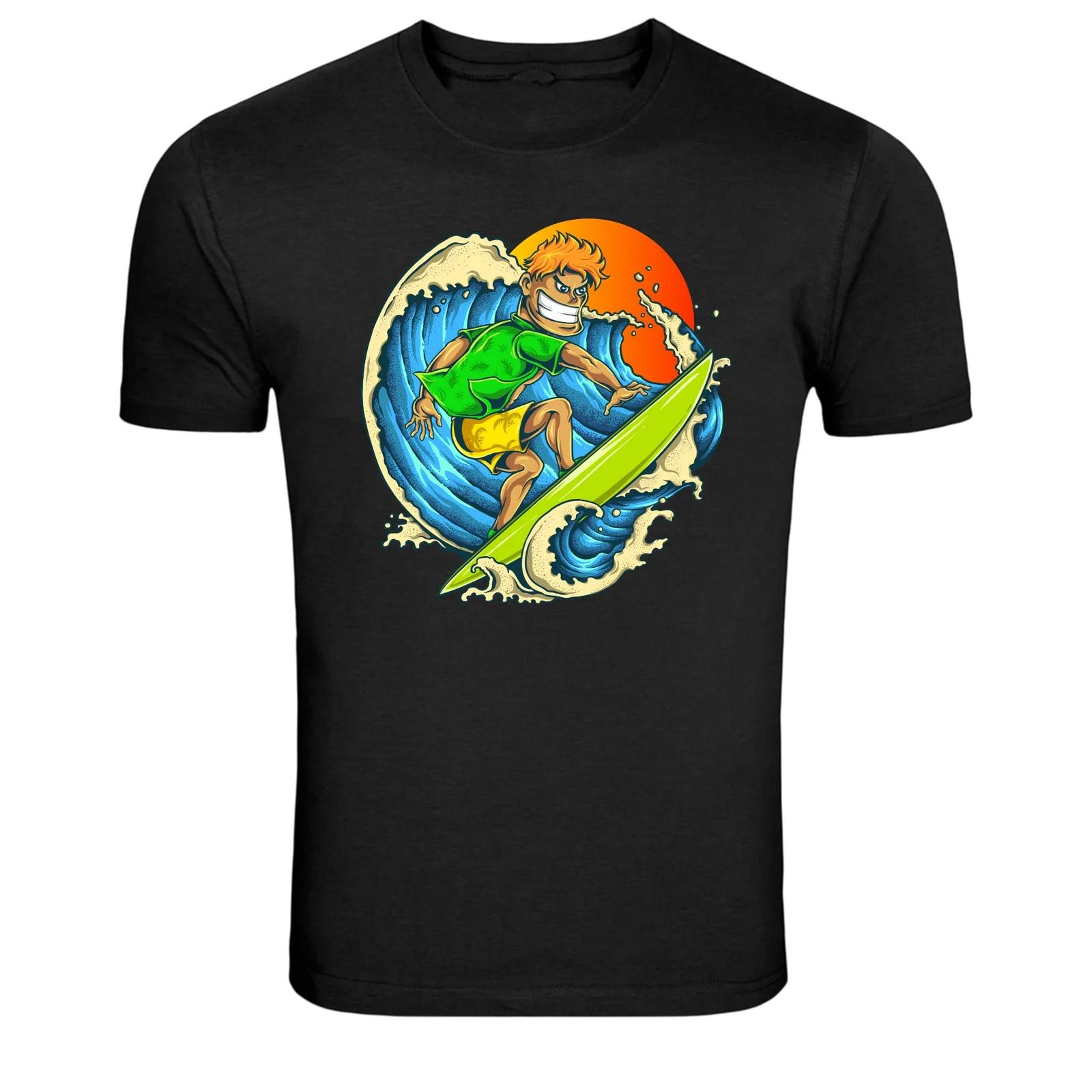 Surfing Ocean Wave Surfer Sunset Graphic T-Shirt M