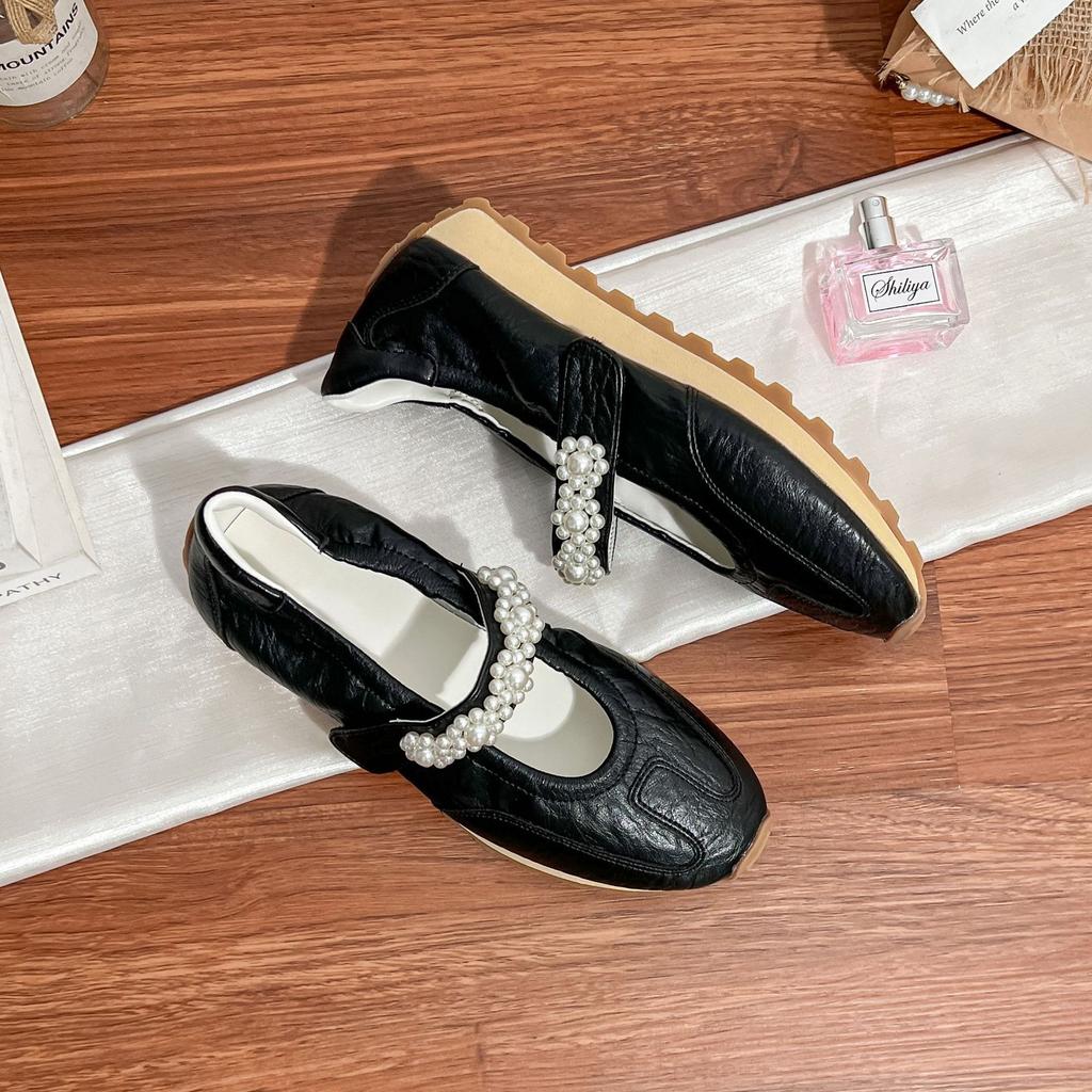 Summer new French Mary Jane shoes women's retro pearl word with soft sole single shoes women's temperament wear high sense