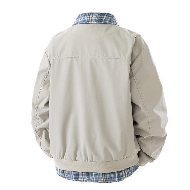 Autumn and winter new plaid splicing fake two-piece coat men's retro loose lapel jacket