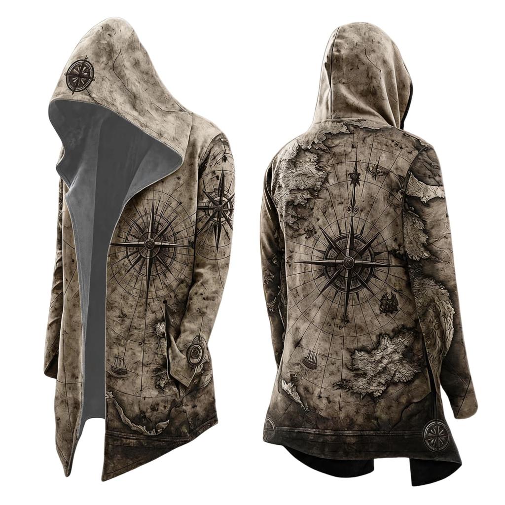 Men's Halloween Print Loose Fit Zip-Up Hoodie Jacket for Costume Party