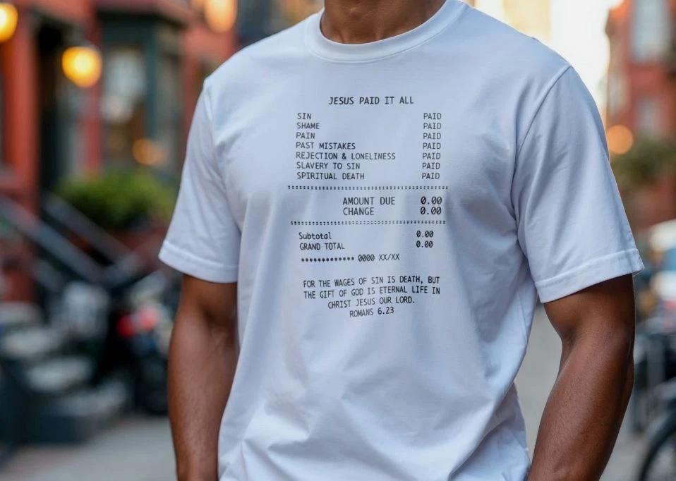 Jesus Paid It All T-Shirt – Christian Faith Receipt Tee M