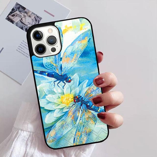 Luxury Dragonfly Phone Case for iPhone 11 12 13 14 Pro Max Mini XR XS SE 2020 6 7 8 Plus Samsung S21 S22 Coque Fundas