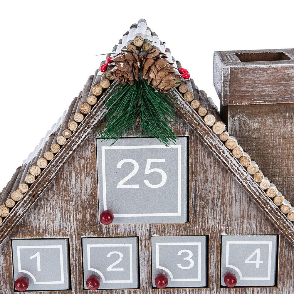 Wooden Advent Calendar With 25 Storage Drawers, Christmas House Shaped Countdown Calendar, Wooden Holiday Ornament For Home Tabletop Decoration