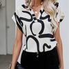 Women Summer Simple Style Blouses Shirts Lady Casual Short Batwing Sleeve V-Neck Printed Blouse Tops