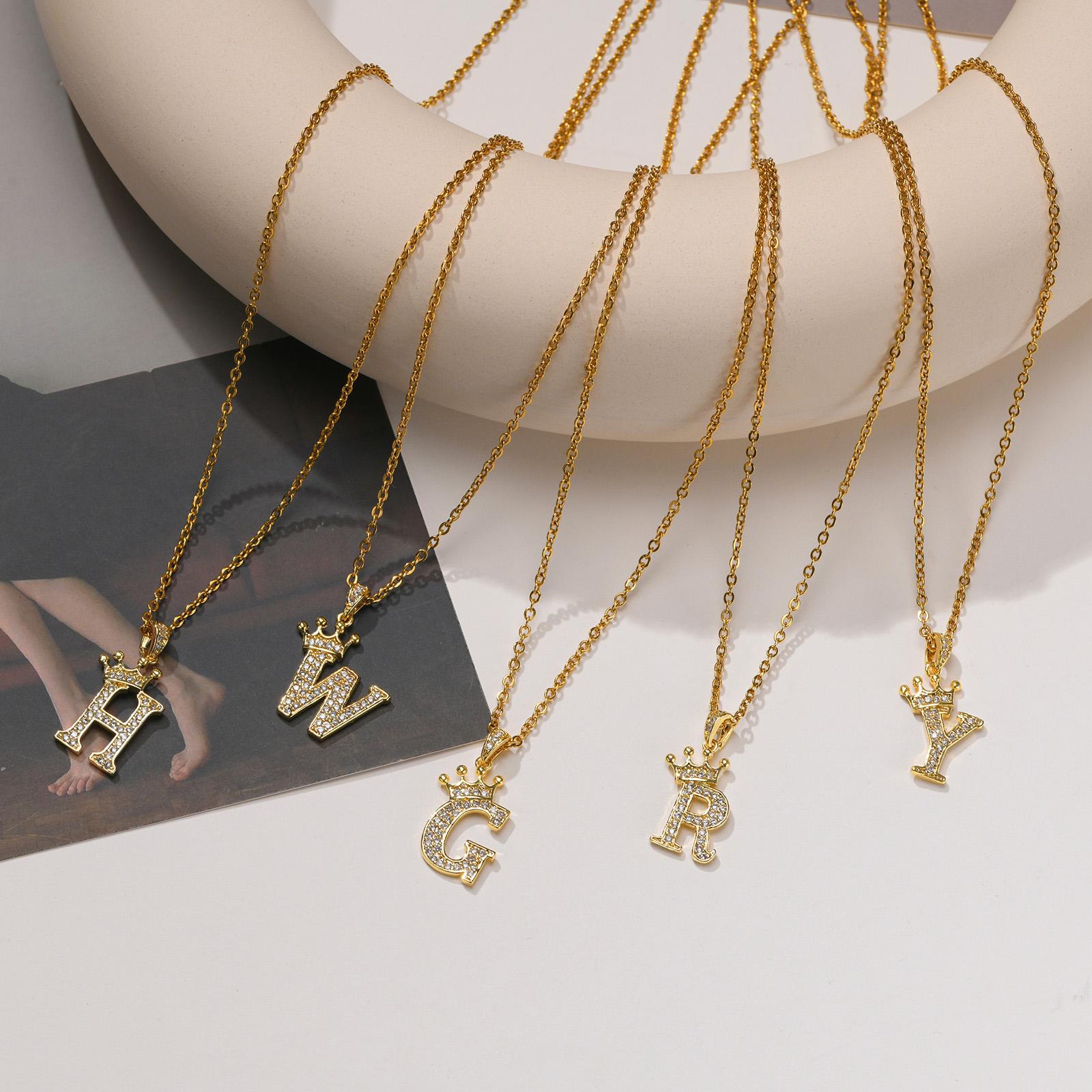 

Crown Initial Letter Necklace ,A-Z First Name Necklace for Women, Letter Pendant Stainless Steel Chain Collar A