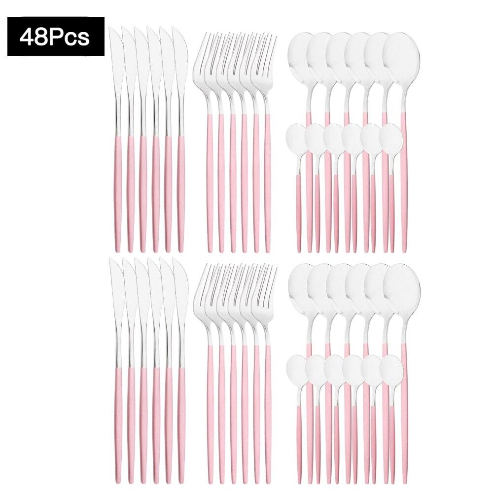 48Pcs Red Gold Cutlery Set Mirror Dinnenrware Set Stainless Steel Flatware Dinner Knife Fork Spoon Teaspoon For Home Tableware
