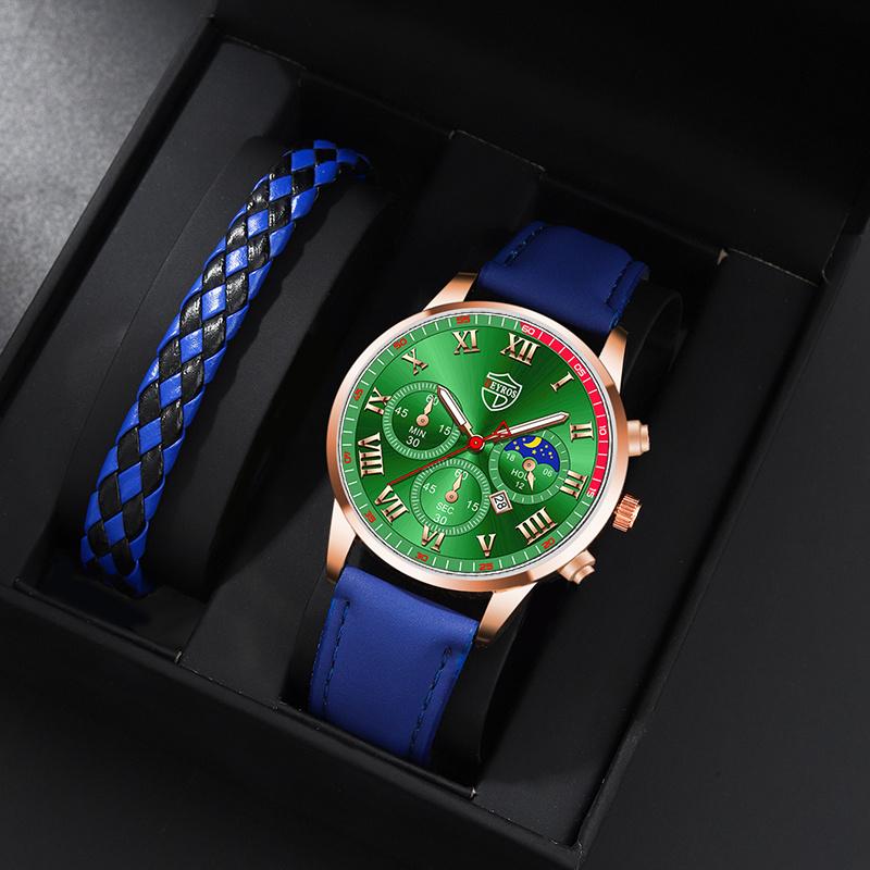 

Набор из 2 предметов DEYROS, модные студенческие часы для мужчин, деловые часы с кожаным ремешком и календарем, новые мужские кварцевые часы и браслет, мужской подарок