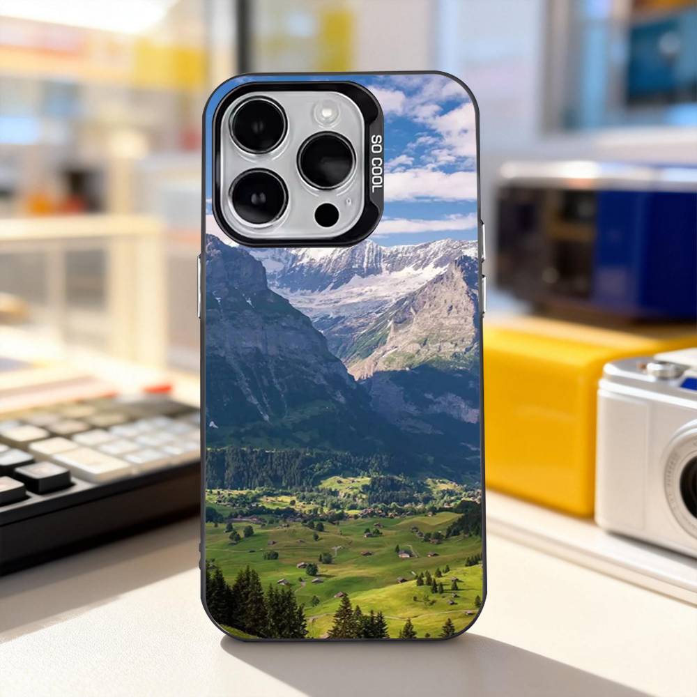 Natural Mountains Scenery Phone Case For iPhone 11,12,13,14,15,16,17,Pro,Max,Plus,E,Air,Mini IMD Matte Black