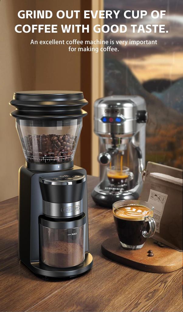 HiBREW G3 Electric Coffee Grinder, 34-Gear Scale, 210g Bean Container, 100g Powder Tank, 48mm Conical Burr, Anti-Static Function, Manual/Auto Mode