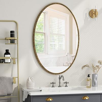 Espelho oval retrô em ferro forjado, efeito antigo, para pendurar na parede, adequado para o banheiro, o quarto, a sala de estar (Dourado)