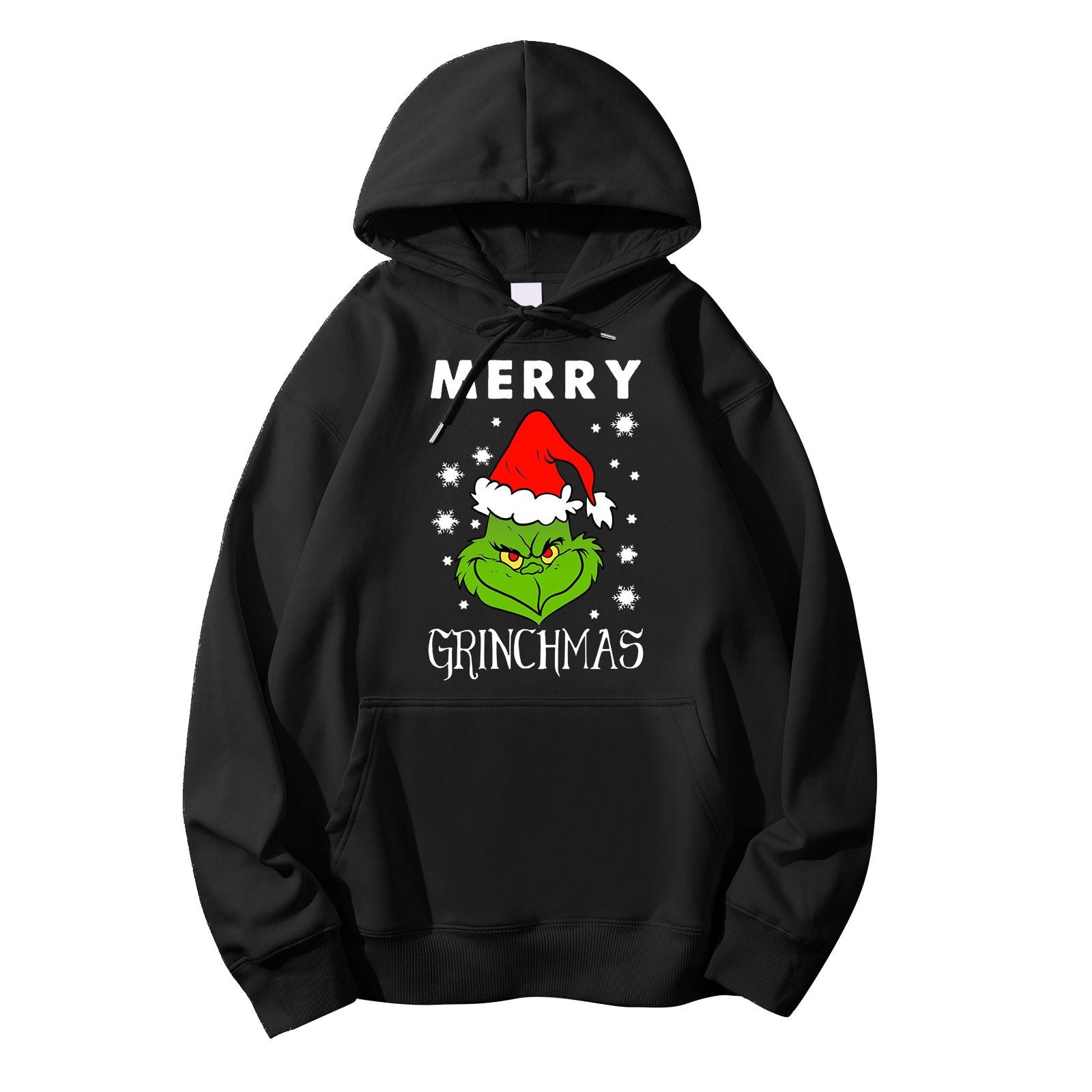 

Женский осенне-зимний пуловер с рождественским принтом и капюшоном, флисовая толстовка с длинными рукавами S тёмно-синий