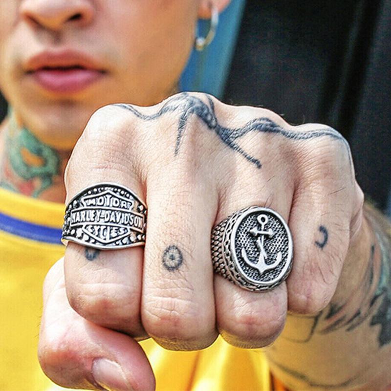 Bague rétro ancre marine marine grande taille pour homme couleur argent punk gothique rock hip hop bague pirate biker accessoires bijoux de créateur