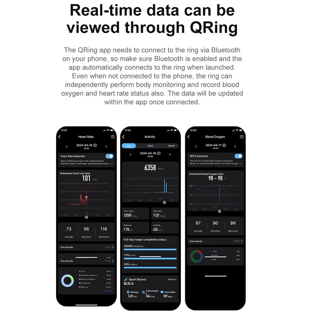 Smart Ring Herzfrequenz Blutsauerstoff Blutdruckmessung Männer Frauen Fitness Tracker Sport IP68 Wasserdicht Bluetooth Ring